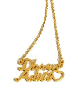 Gold Plated Twin Name LoveHeart Couple Customized Name Necklace (Pendant+Chain)